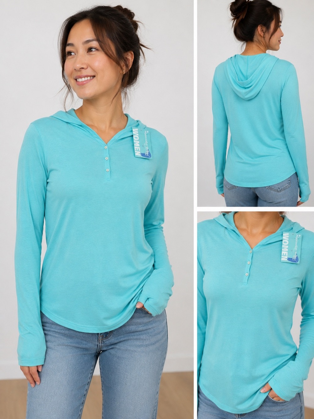 Nantucket Brand Women’s Henley Hoodie Long Sleeve Blue Size L NWT
